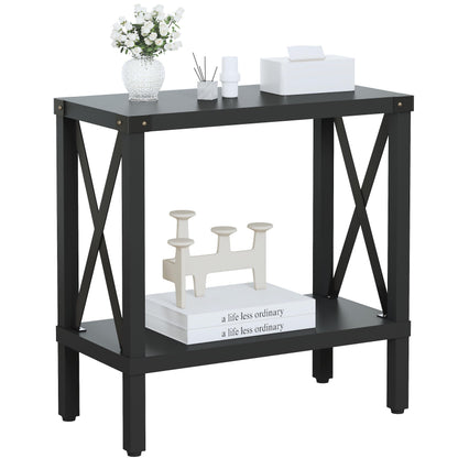 MMEOLUOOK Narrow End Table, Large Sofa Side Table, Farmhouse Nightstand with Storage Shelve, Slim Bedside Table for Living, Room Bedroom, Lounge Black MLBZ17B