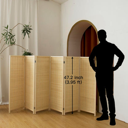 Pawlabay 6 Panel Short Panel Divider Screen,3.95 FT Tall Bamboo Room Divider Folding Privacy Screen,Short Panel Divider Freestanding Room Divider for Room Seperation,Beige