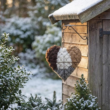 Heart-Shaped Bird Nesting Material Holder, Wire Mesh Feeder with Cotton Fill, Hanging Chain, Garden Decor (2)