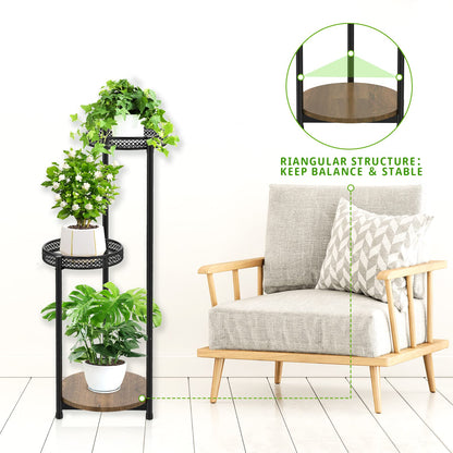 Oppro Plant Stand Set of 2, Tiered Metal Wood Corner Planter Stands Flower Shelf for Indoor Outdoor Plants