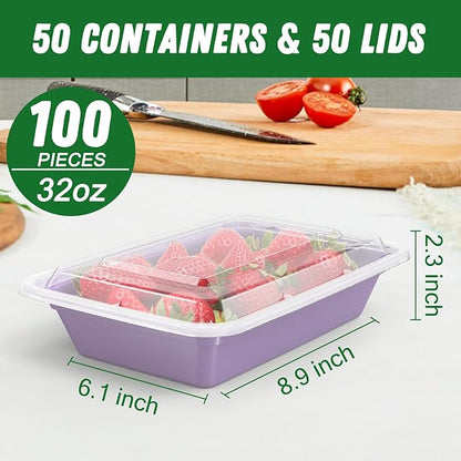 50 Pack 32 oz Meal Prep Containers Reusable