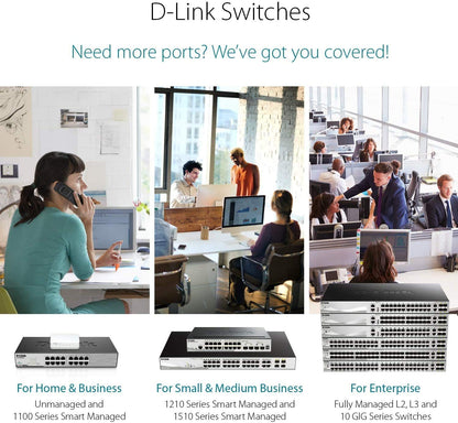 D-Link Ethernet Switch, 16 Port Gigabit Unmanaged Fanless Network Hub Desktop or Rack Mountable (DGS-1016D)