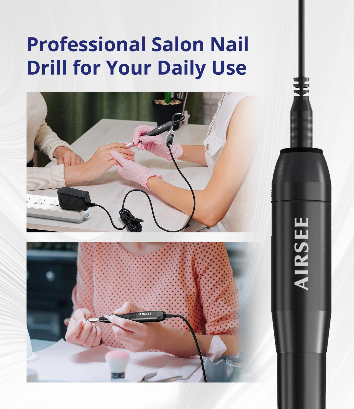 AIRSEE Home Lite USB Mobile Nail Drill Machine for Beginners Portable Nail File Manicure Pedicure Dremel Kit with 6 Bits 26 Sanding Bands for Home Acrylic Gel Nails Polishing DIY,Purple