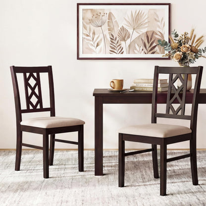 Giantex Dining Chairs Set of 4, Rubber Wood Dining Room Chairs with Hollowed Backrest & Padded Seat, Farmhouse Side Chairs for Living Room Kitchen, Walnut