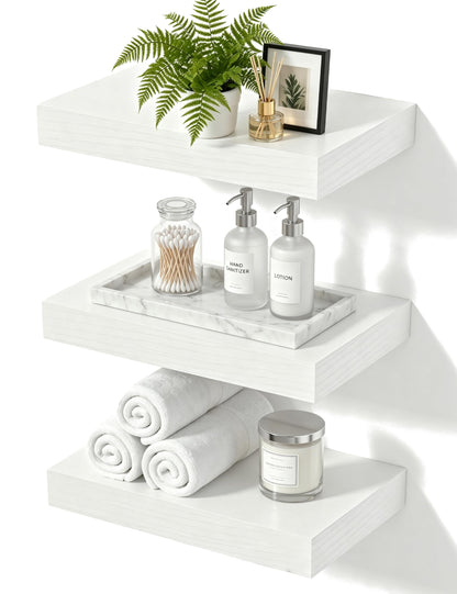 Mifurn Floating Shelves, White Wooden Set of 3 Wall Mounted Bathroom Shelves Over Toilet, Modern Small Hanging Shelves for Bedroom Living Room Kitchen Home Decor Storage, 12" x 7" x 1.5"