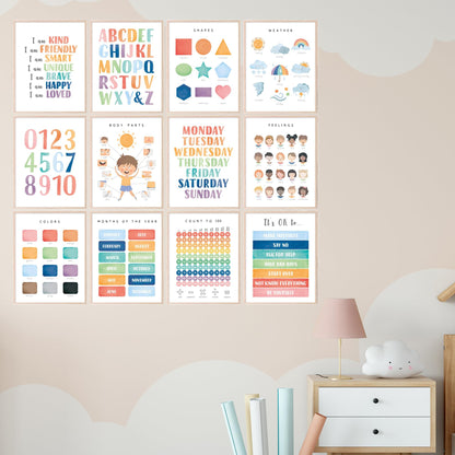 BigWig Prints Educational Posters for Toddlers - Learning Posters for Toddlers 1-3, Montessori Room Essentials, Montessori Wall Decor, Learning Signs for Wall, Preschool - Unframed Set of 12 (8x10)