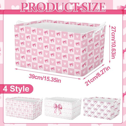 4 Pcs Pink Bow Storage Basket for Gifts Collapsible Girls Coqutte Pink Storage