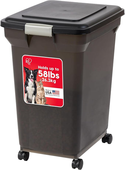 IRIS USA Dog Food Storage Container 58 lbs, Attachable Wheels,