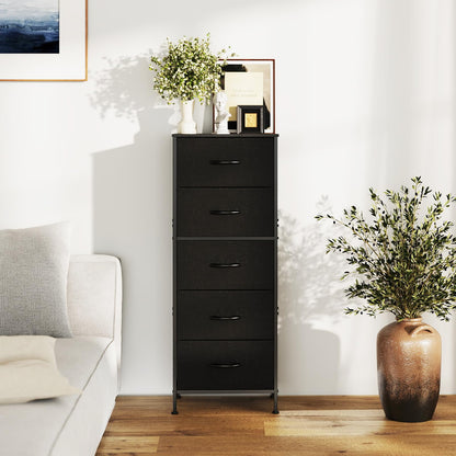 OLIXIS Tall Dresser for Bedroom, Black Fabric 5 Drawer Dressers for Closet, Storage Organizer with Removable Bins, Chest of Drawers with Sturdy Steel Frame, Living Room, Entryway