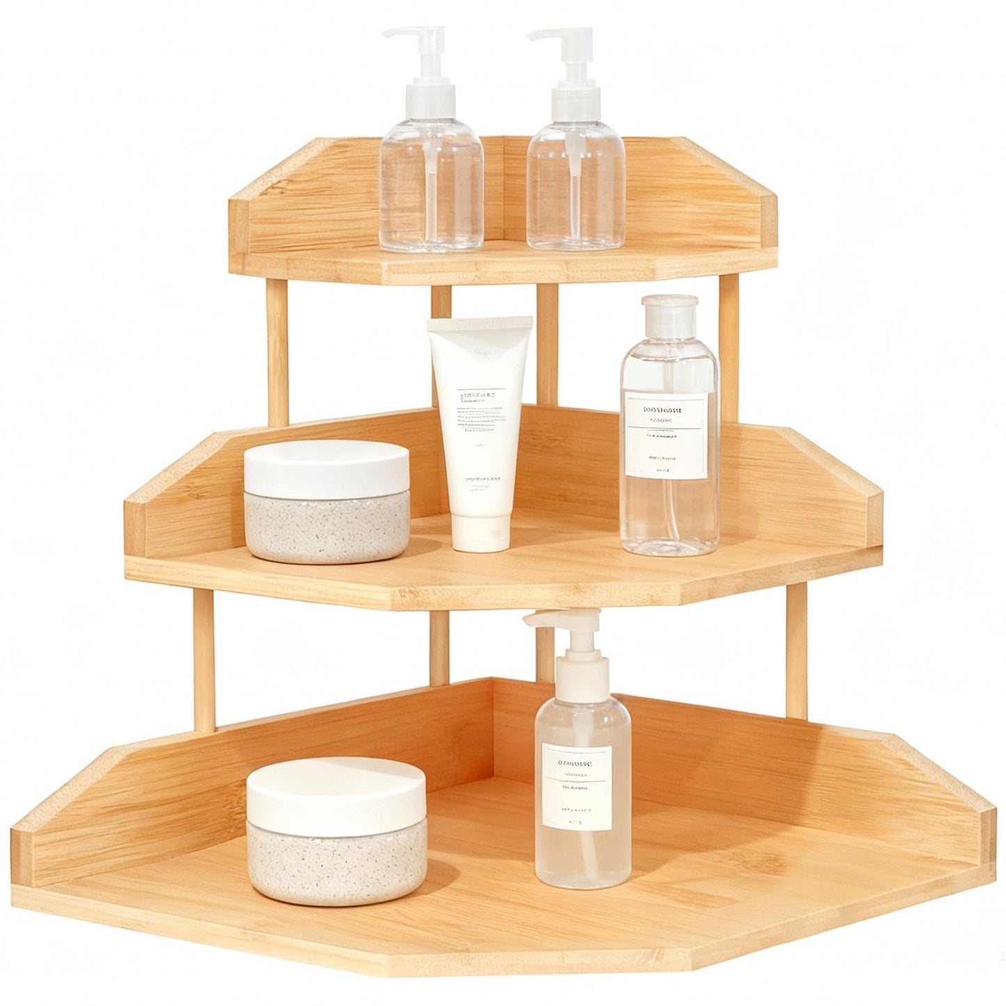 HYNAWIN Bamboo Corner Desk Organizer Shelf, 3-Tier Triangle Storage Rack for Office & Home, Space-Saving Desktop Shelf for Books, Stationery, Makeup, Small Items