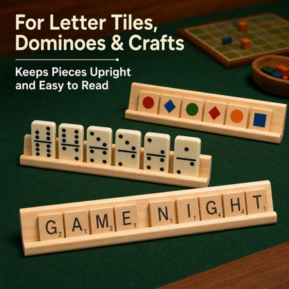 RHBLME 20 Pack Wooden Scrabble Tile Holders, Letter Replacement Racks Word Tray for Crafts, Game Stands, Mexican Train, Mahjong, and More