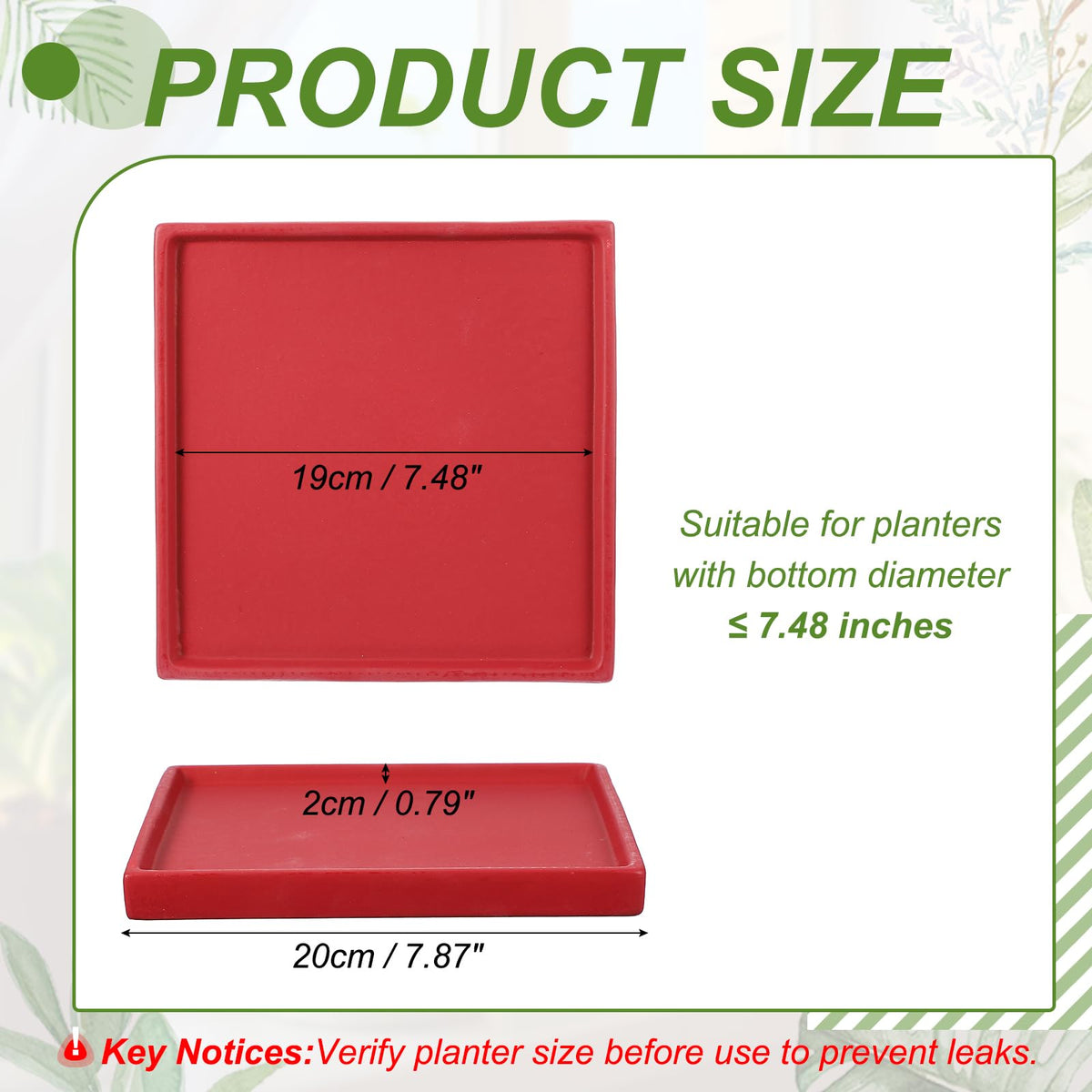 YELARXI 7.5 Inch Ceramic Plant Saucers, Square Flower Planter Water Trays Ceramic Plant Saucer Pot Tray -Fitting for (Outdoor/Indoors/Garden/Planting/Water/Flower/Coffee) Burgundy