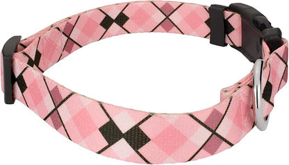 Country Brook Petz - Pink and Brown Argyle Everyday Dog Collar and Leash Limited Edition - Plaid and Argyle Collection Featuring Charming Designs (1/2 Inch, Extra Small)
