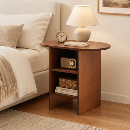 JAYULOR Wooden End Table, Small Side Table with Open Storage, Walnut