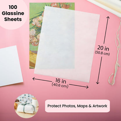 Bright Creations Glassine Sheets - Archival Glassine Paper for Artwork - Photo Protection Paper for Grease-Resistant Baking & DIY Crafts - 100 Pack, 16x20 in, White