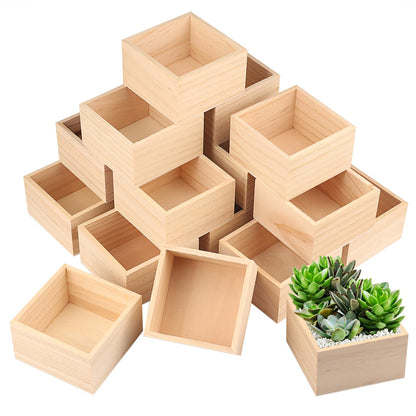 GNIEMCKIN 20 Pack 4 x 4 Inch Unfinished Small Square Wooden Box, Rustic Organizer Storage for DIY Crafts, Collectibles, Succulents, Desktop Drawer Decor