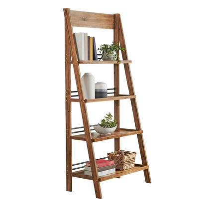 Alaterre Furniture Ladder Bookshelf - Freestanding 4-Tier Bookcase with X-Back Frame - Shelves for Living Room, Kitchen, Bedroom, and Office (Walnut)