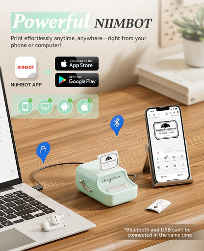 NIIMBOT B21 Label Printer,Bluetooth Thermal Label Maker,Ideal for Home Organization,Business,Ofice,50x30mm Labels(Mint Green)