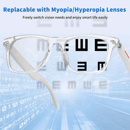 Smart Glasses - Bluetooth Glasses for Men & Women, Touch Control, Outdoor UV Protection and Voice Control, Hands-Free Calls (Clear Lens)