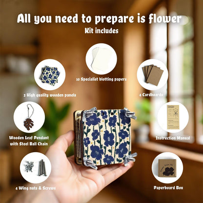Fuwuu Mini Flower Press Kit 2.6" x 2.6" - Portable Pocket Flower Press with Carrying Chain for Hiking & Nature Journaling, Double-Sided Camellia Art Wooden Plant Press for Adults, DIY Botanical Crafts