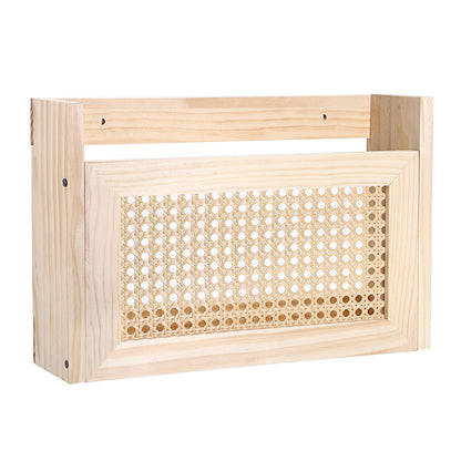 BTSKY Wooden Hanging Magazine Rack, Wall Mounted Magazine Holder Modern Rattan Hollow-out Design Mail Organizer, Assembly File Holder Letter Holder Wall Rack for Home & Office - 15x4x9.9 Inch