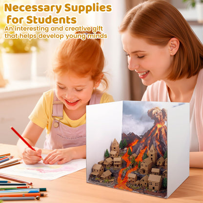 ReliThick 30 Pcs Volcano Diorama Kit Volcano Science Kit Diorama Science Project Model Miniature Village Model Trees Clay Acrylic Paints Display Box and Accessories DIY