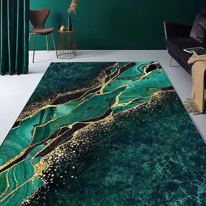 Qmkmyy Luxury Emerald Green Black Gold Marble Abstract Bedroom Rugs 5'x8' for Living Room Modern Aesthetic Glitter Area Rug Soft Cozy Carpet Floor Mats