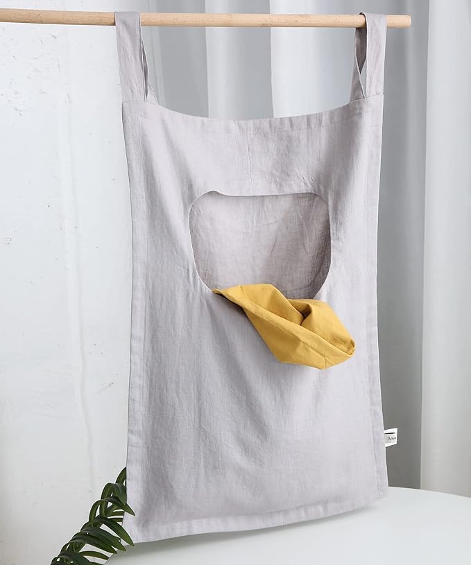Amazhiyu 100% Linen Door Hanging Laundry Hamper Bag, 19x27 Inches