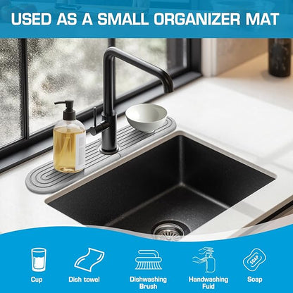 Light Gray-Oval 15.7"Diatomite Kitchen Faucet Mat Stone Sink Tray-Quick Drying