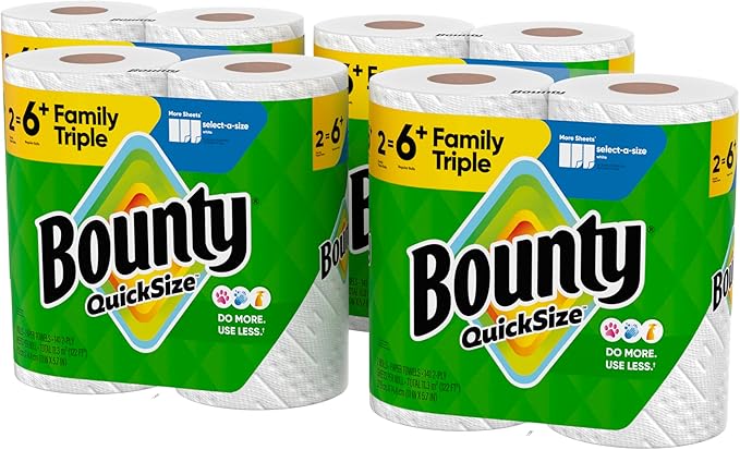 Bounty Quick-Size Paper Towels, 8 Family Triple Rolls = 27 Regular Rolls