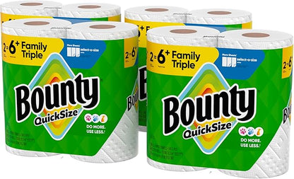 Bounty Quick-Size Paper Towels, 8 Family Triple Rolls = 27 Regular Rolls