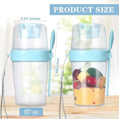 Mifoci 8 Pcs 27 oz Overnight Cereal Cup Portable Oats Container with Lid and Spoon for Yogurt Salad Fruit Oatmeal Cereal Overnight Oats Breakfast Vegetable Snack Cup(Blue)