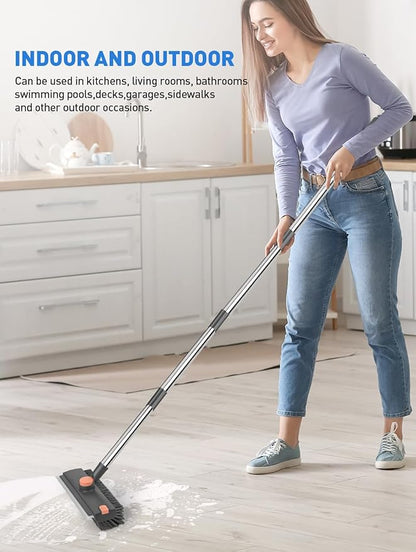 Floor Scrub Brush with Long Handle, 3 in 1 Multi-Angle Heavy Duty Stiff Bristle