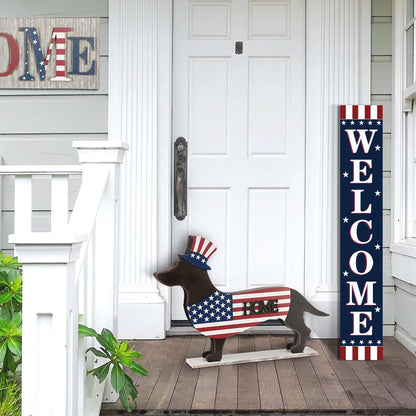 Patriotic 4th of July Wooden Porch Sign 47" Independence Day American Stars Stripes Large Wooden Welcome Sign for Memorial Day Sign Home Front Door Yard Party Decor