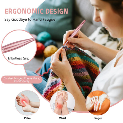 Mdoker Newest Aluminum Crochet Hook Set with Case Ergonomic Grip Crochet Hooks,Non-Slip Hooks for Arthritic Hands, Perfect Crochet Gift for Women,3mm-10mm