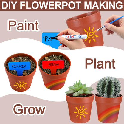 FillTouch 12 Sets Plastic Terracotta Pots Painting Craft Kit Plant Growing Kit Planter with Drainage Holes Tray 3.74'' Thickened DIY Seedling Pots Crafts for Office Home Spring Activity