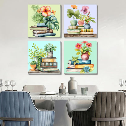 Fotasmua 4 Pack Framed Paint by Numbers for Adult, Book Paint by Numbers Kit for Adults Kids, DIY Flowers Plant Acrylic Painting on Canvas for Home Wall Art Decor 8 x 8 Inch