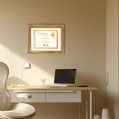 SIMON'S SHOP Diploma Frames 11x14 Matted to 8.5x11 Picture, Gold Picture Frames 11 x 14 with Mat for 8.5 by 11 Certificates Documents