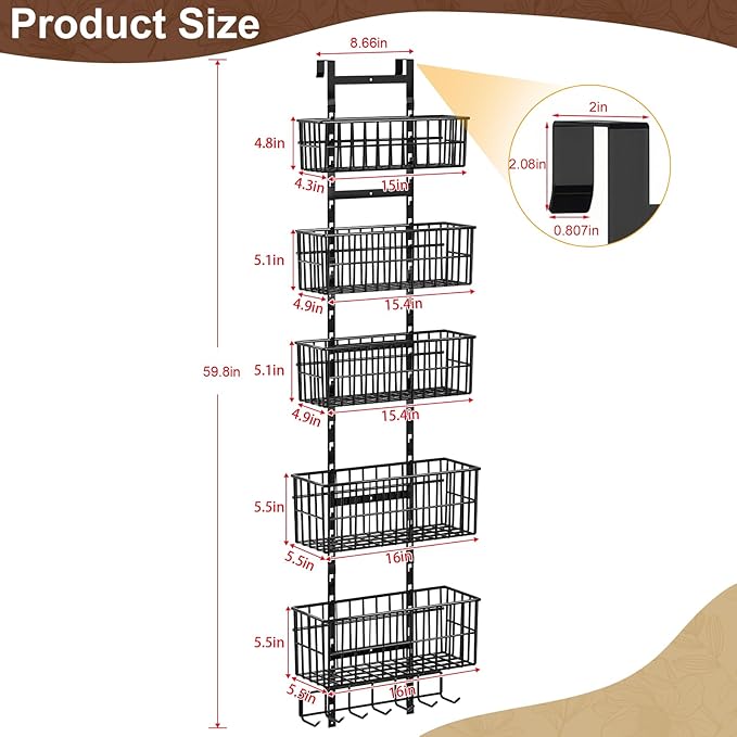 Adjustable Over The Door Organizer, Metal Hanging Door Organizer