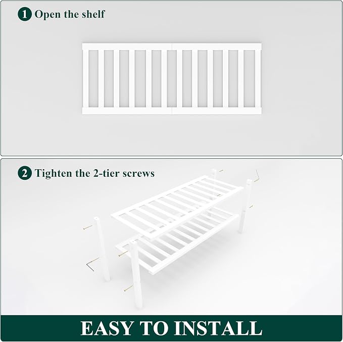 Smiry Bamboo Shoe Rack, 2 Tier Free Standing Wooden Shoe Organizer, Stackable Wood Shoe Storage Shelf for Closet, Entryway, 12 Vertical Slats, One-piece Standard Legs, 26.8"x11"x13", White