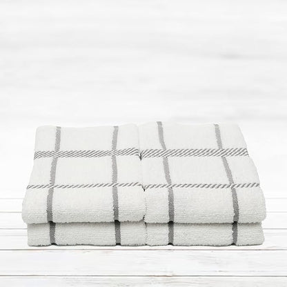 100% Cotton Terry Dish Towels, 4 Pack Checks, 16 x26 Inches, Super Soft and