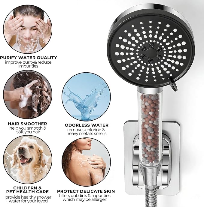 8 Inch Filtered Shower Head,Rain Shower Head with Handheld Spray Combo for Hard Water，Long Shower Hose