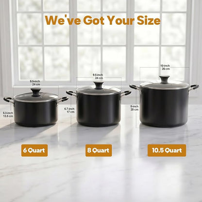 Cook N Home Professional 6 Quart Nonstick Stock Pot with Lid, Riveted Handles, Soup Pot for Holiday Feasts, Stockpot with Even Heating, Induction Cookware, Oven & Dishwasher Safe, Black