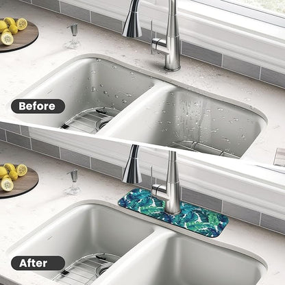 Green Tropical Palm Leaf Summer Kitchen Sink Splash Guard Faucet Mat 1 Pcs