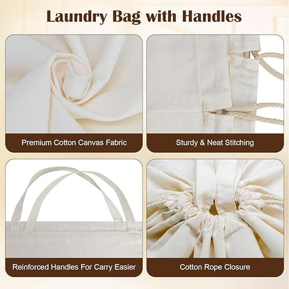 Canvas Laundry Bags with Handles & Rectangular Base, 90L Extra Large Heavy Duty