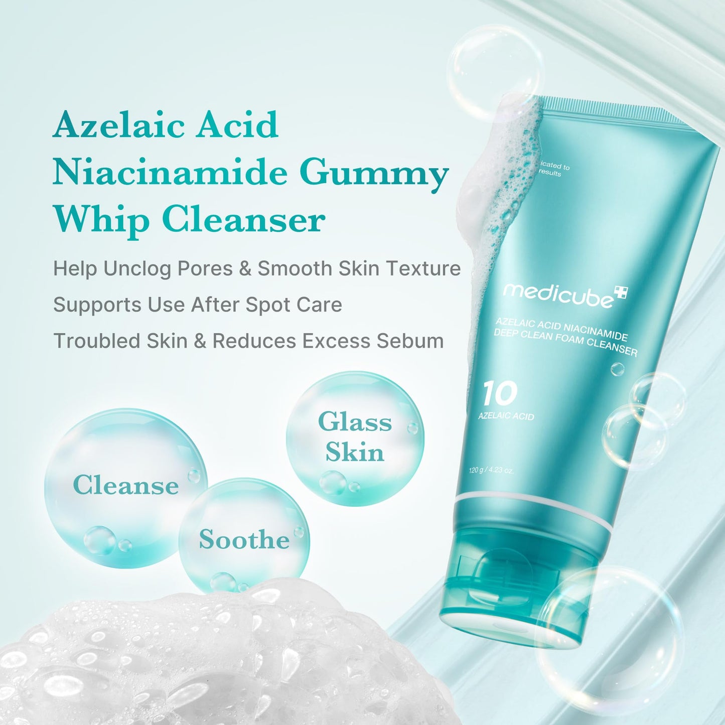 medicube PDRN Marshmallow Whip Cleanser | Face Wash, Cleansing Foam for Pore Care & Uneven Skin Tone | Gentle Daily Deep Cleansing | Hydrating and Nourishing Facial Cleanser | Korean Skincare