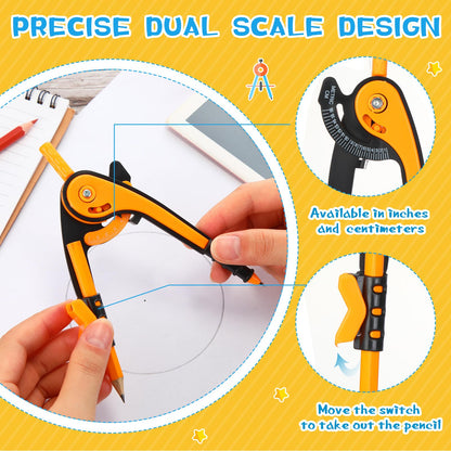 Zonon Student Math Geometry Compass Bulk 6 Inch Plastic Drawing Compass with Pencils Bright Color Precision Tool Back to School Supplies(12 Pcs)