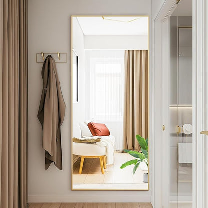 NEWBULIG Mirror Full Length, 56"x21" Body Wall Mirrors with Shatter-Proof Glass, Upgraded Floor Standing Mirror, Hanging or Leaning, with Stand Aluminum Alloy Frame for Home Decor, Bedroom, Gold