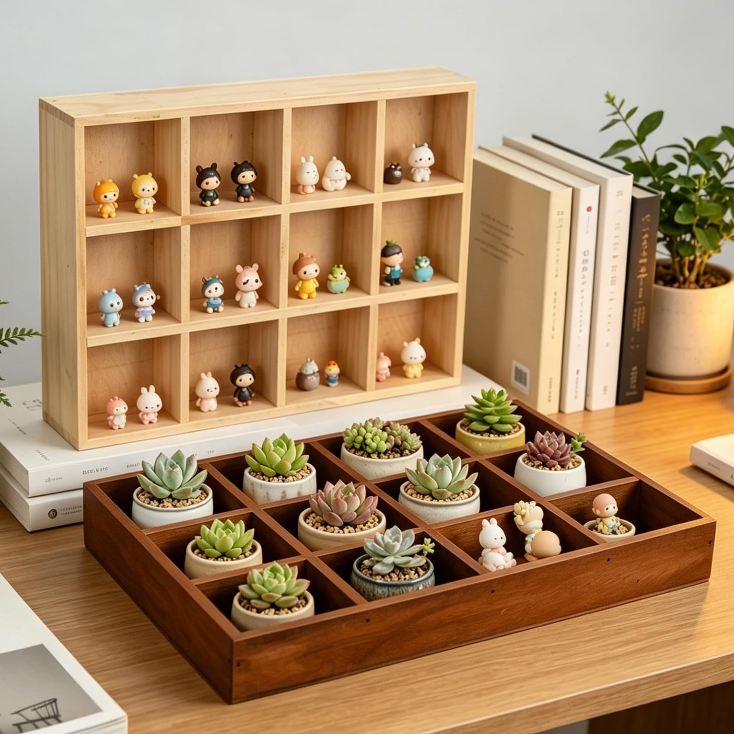 Natural Wooden Sorting Tray,Multi-Grid Sectional Organizer Tray,Sturdy Wood Divided Storage Tray for Jewelry,Beads,Game Pieces,Craft Supplies,Small Parts Sorting & Home Desktop Organization (Wood)