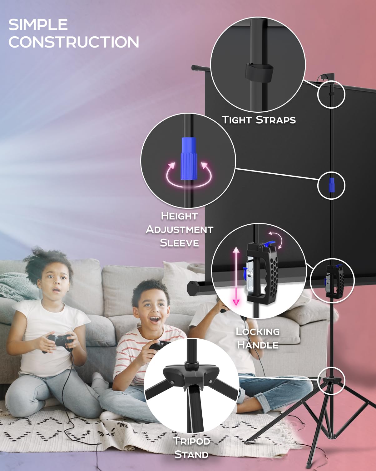 Projector Screen with Stand 60 inch - Indoor and Outdoor Projection Screen for Movie or Office Presentation - 16:9 HD Premium Wrinkle-Free Tripod Screen for Projector with Carry Bag and Tight Straps